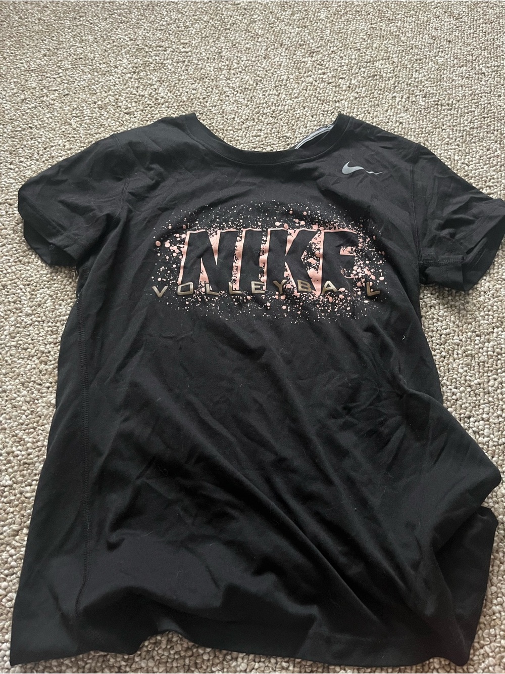 Nike Black Short Sleeve Volleyball Graphic Tee with Pink Metallic Logo